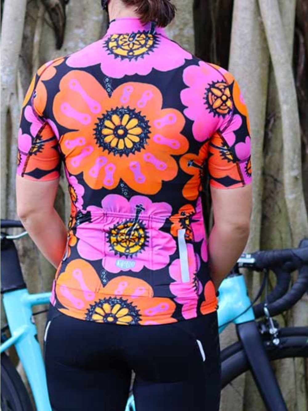 Cycology Pedal Flower Short Sleeve Cycling Jersey - Pink & Orange, Medium, EUC